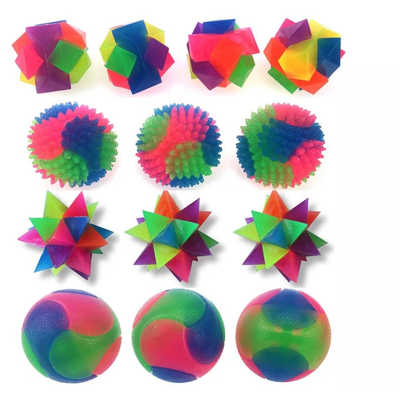 Cheap Wholesale Elastic Light-Up Funny Balls Glowing Dog Cat LED Flashing Sensory Squeaky Spike Blinking Interactive Pet Toys