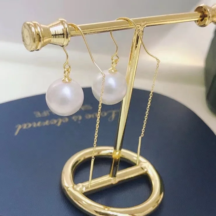 E615 10-11mm DIY Natural  Freshwater pearl charm earrings mounting accessory 925 sterling silver Gold Plated  jewelry for women