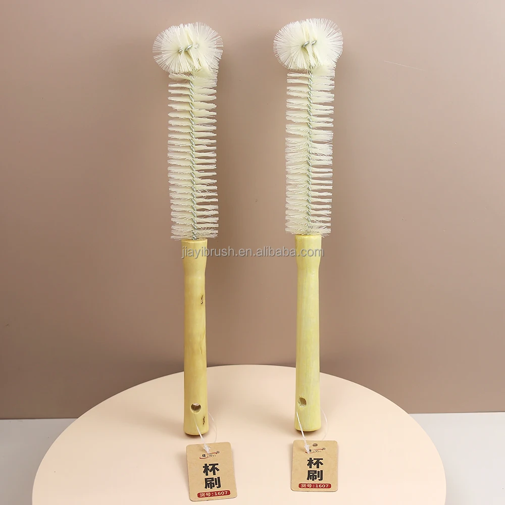 New Design Wooden Long handle Bottle Cup Washing Brush Water Cup Cleaning Brush Household Bottle Brush