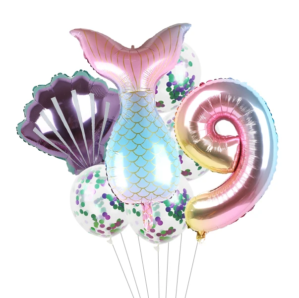 Mermaid Gradient Color Party Balloons 32 inch Number Birthday Children Decor