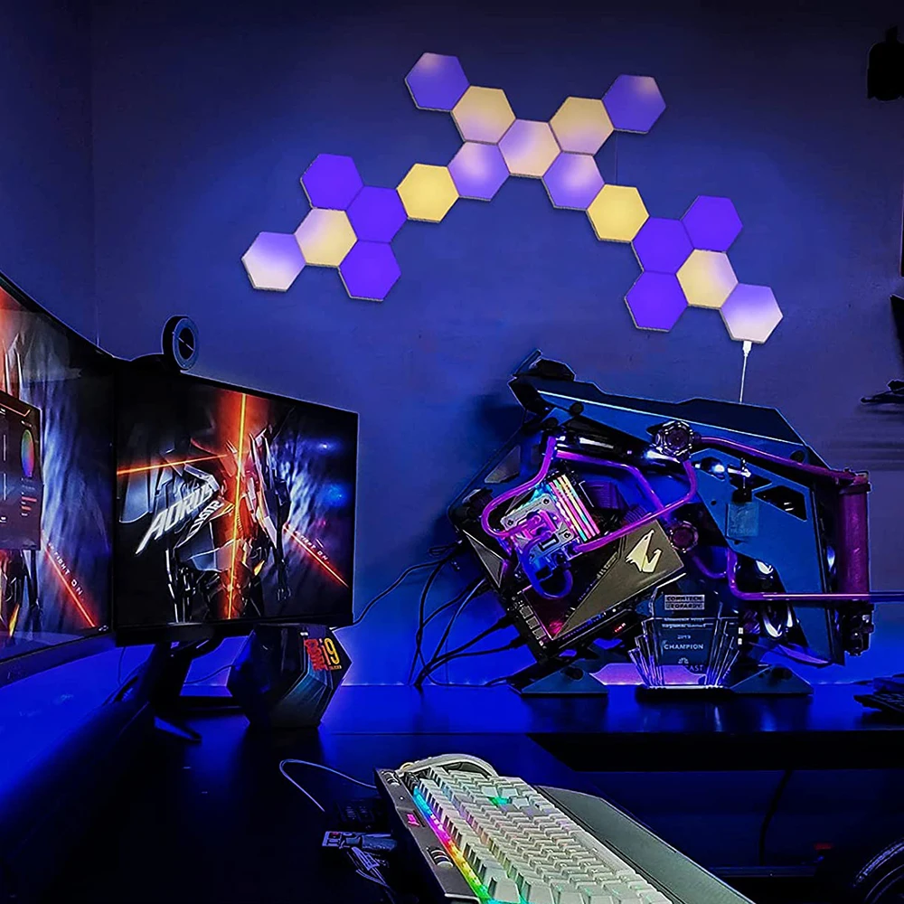 JEJA Rainbow Gaming Room Desk Ambient Led Lights 16 Million Dream Colors Hexagonal Led Wall Lights Music Sync RGB Wall Panels
