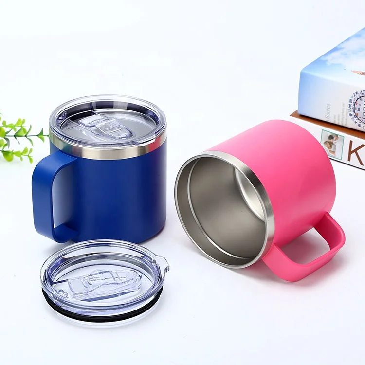 custom powder coated double wall stainless steel ramblers tumbler 14 oz mugs  with handle with lid