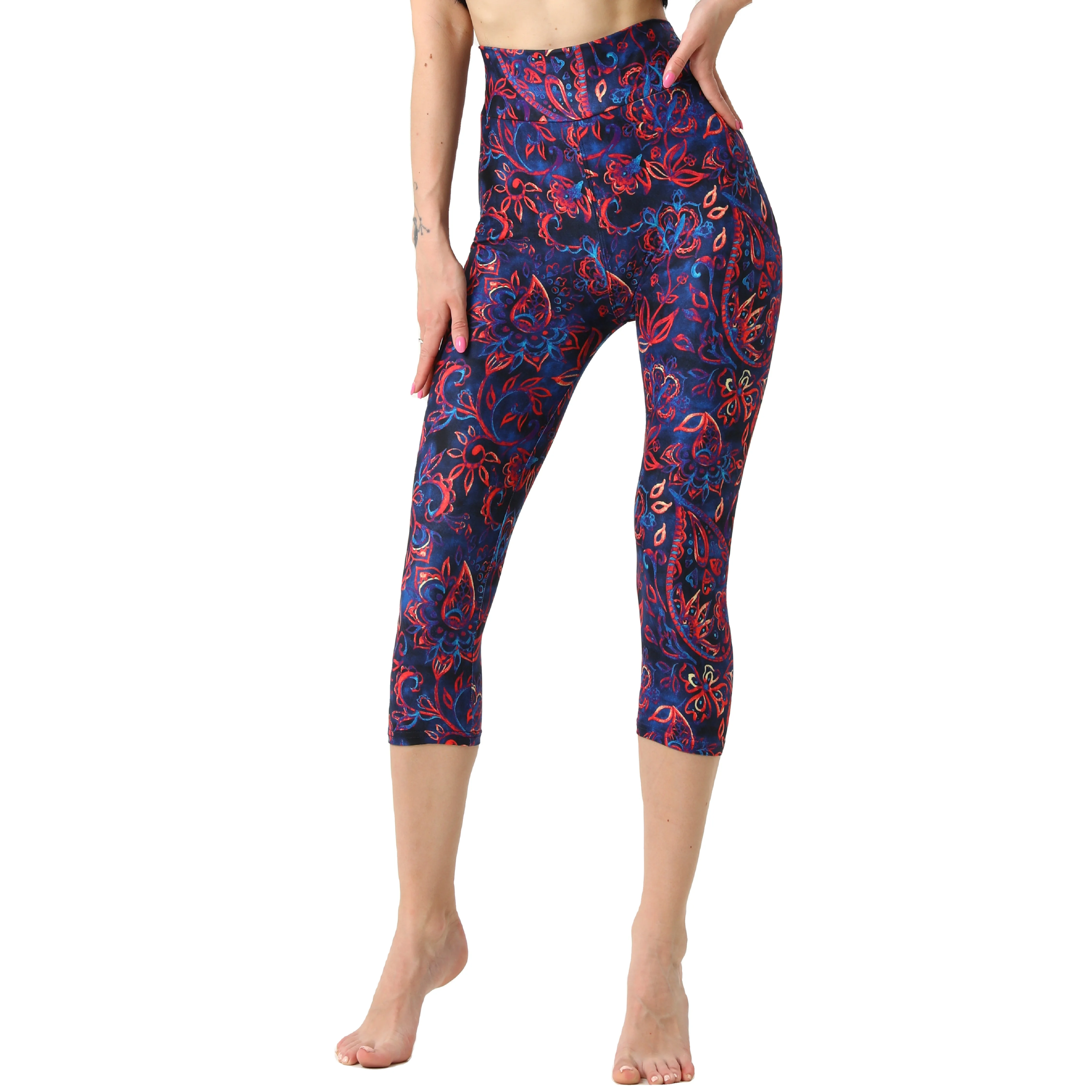 Wholesale 92 Polyester 8 Spandex Ultra Soft Tights Super Stretch Yoga Pants Fashion Boutique Price Midi Length Capri Leggings