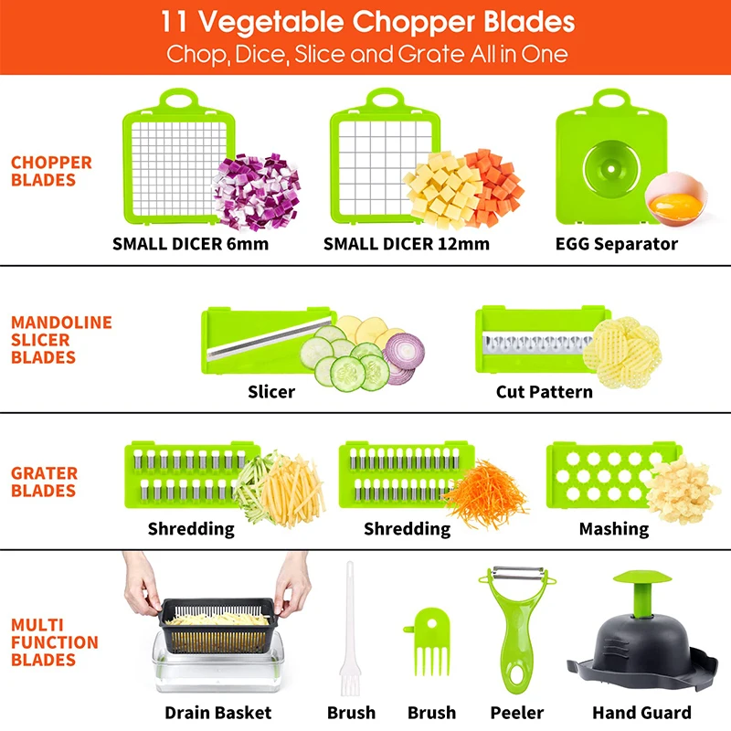 Commercial Kitchen Professional Durable 8 Blade 14 In 1 Multi Function Fruit Onion Vegetable Chopper Slicer Dicer With Container