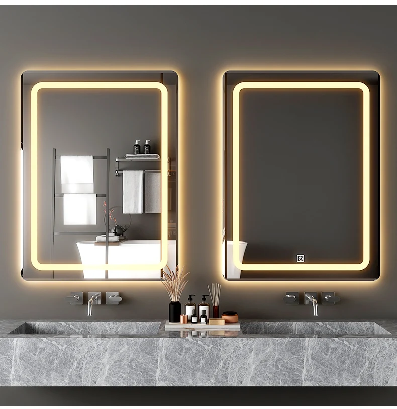 Factory Supply LED Makeup Wall Mirror Rectangular Smart Defogging Touch Sensor Bathroom Washroom Quality Glass Espejo Spiegel