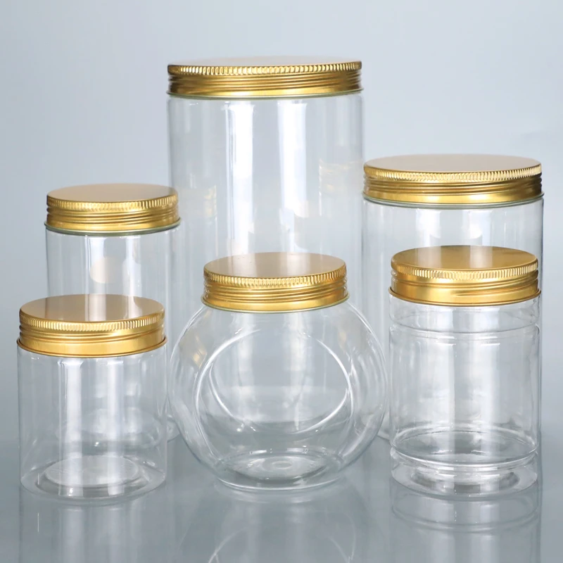Manufacturer PET Clear Empty Plastic Cosmetic Jars Food Container With Aluminum/Plastic Lids
