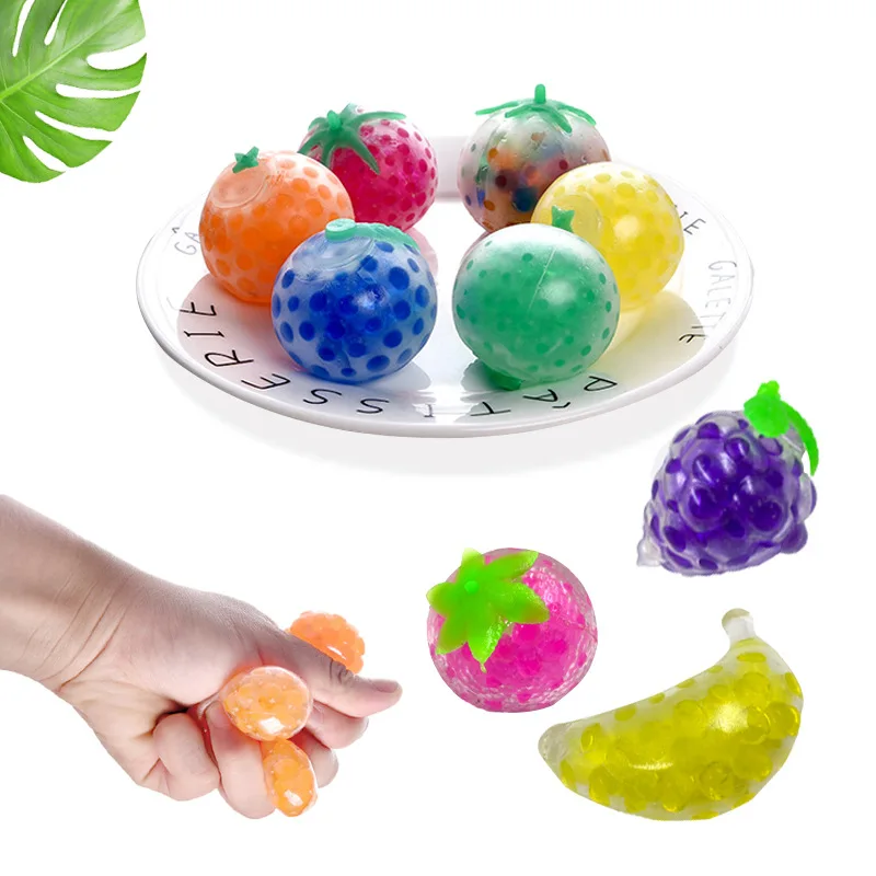 Cute TPR Fruit Squishy Beads Ball Squeezed Hand Finger Toy Anti-Stress Toys Squeeze Balls Assorted Fidget Sensory Toys