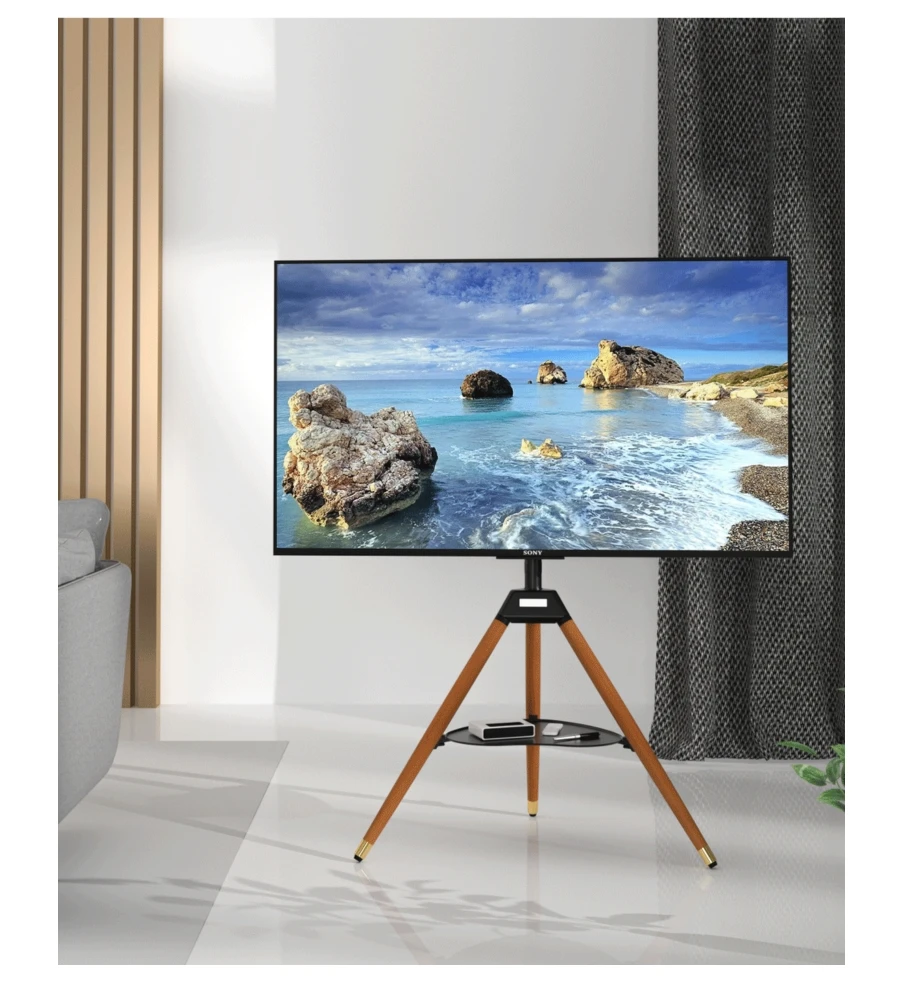 Hot Selling Product Black Metal Easel Studio tv mount for 32 inch- 65 inch  tv floor mounts with wooden leg in office meeting ro