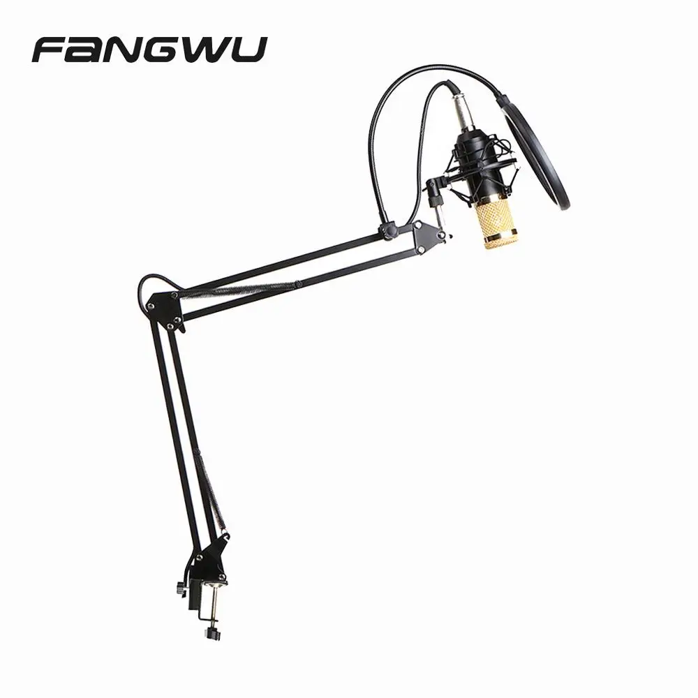 BM800 800 Condenser Mic Microphone with Shock Mount Arm Scissor Stand Pop Filter