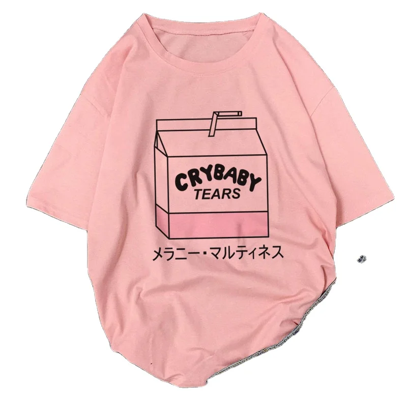 New Style Autumn Cartoon Peach Juice Aesthetic Grunge T Shirt Women  Cute  Pink Summer Casual  Outfit Fashion Tops