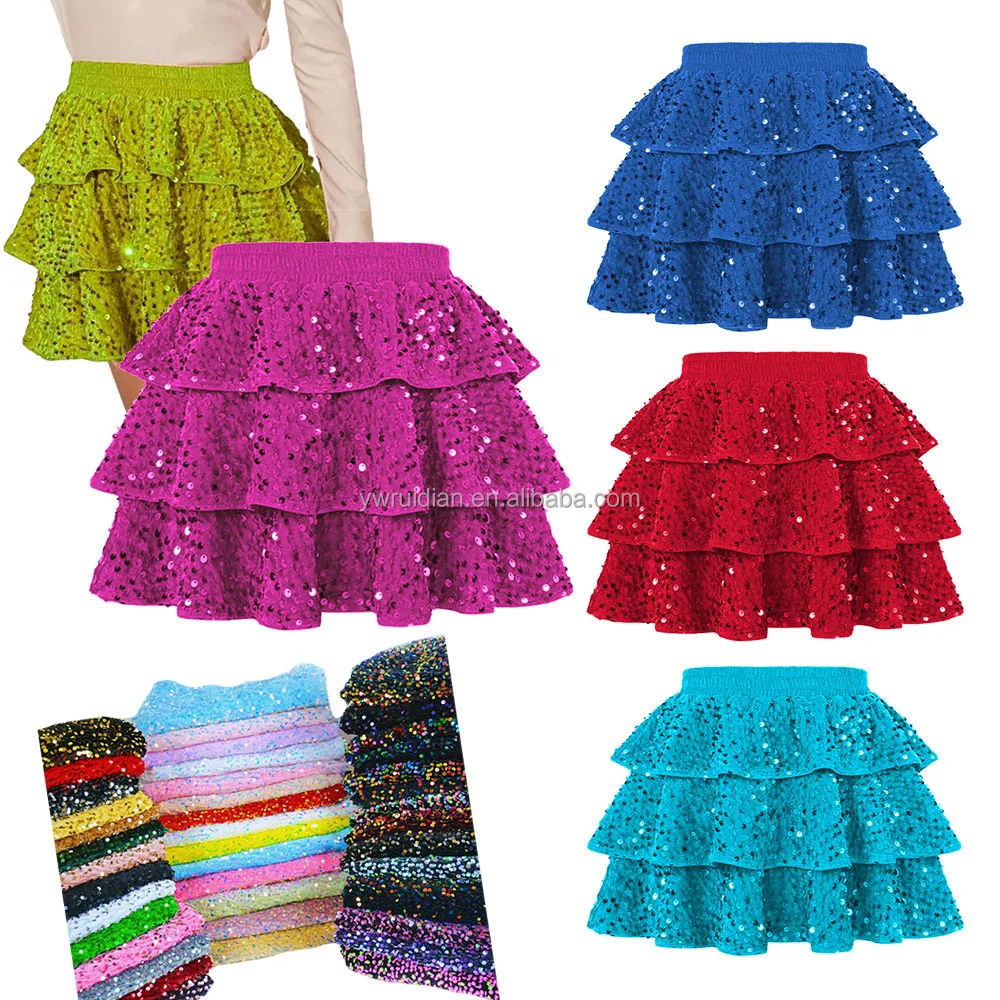 2025 Ruidian Toddler Skirt Kid Shiny Tutu Mini Skirt Latin Jazz Dance Dress Gymnastics Costume Girls Sequin Ruffle Skirt