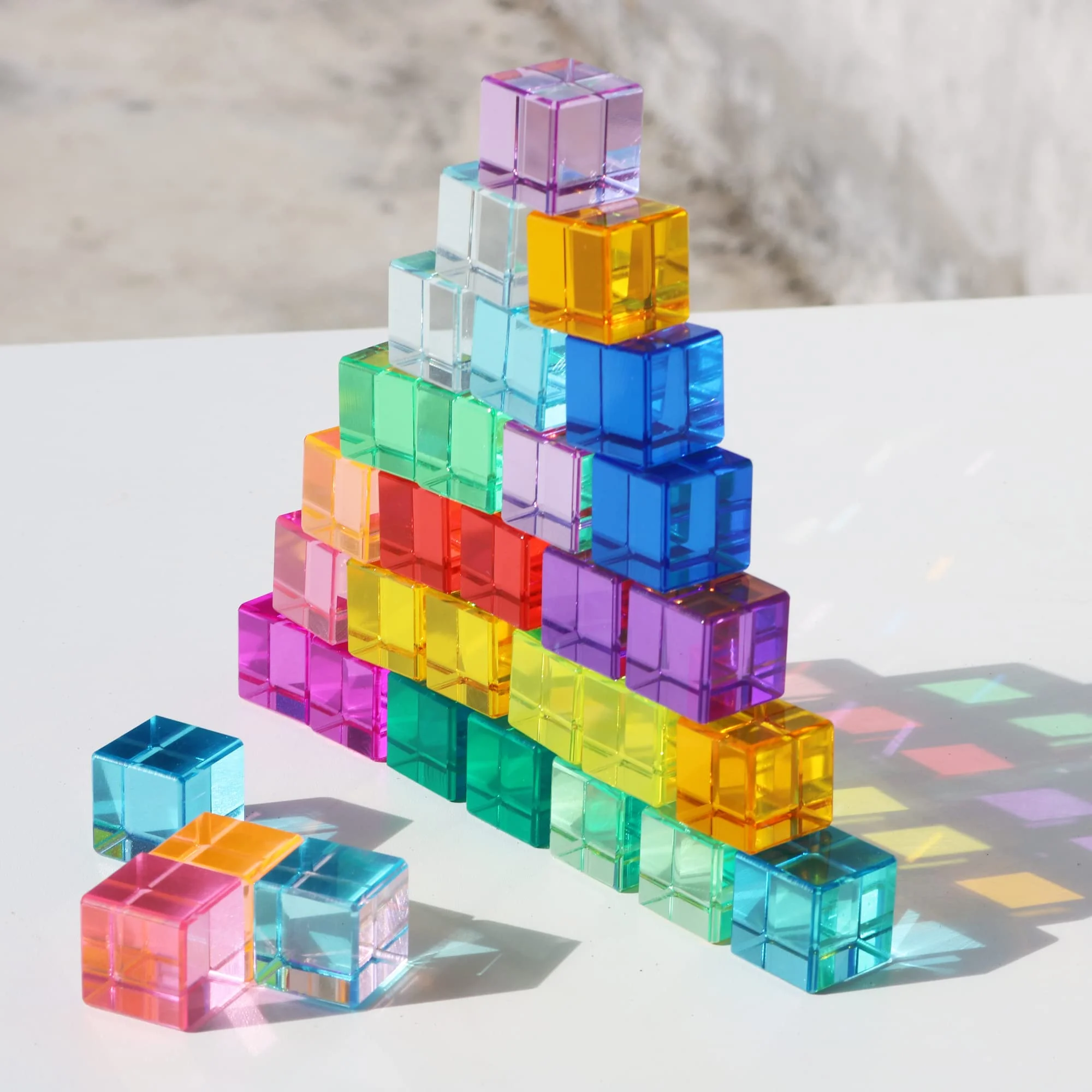 Rainbow Construction Preschool Colorful Learning Educational Toys Wooden Acrylic Building Blocks Set for Stacking Game