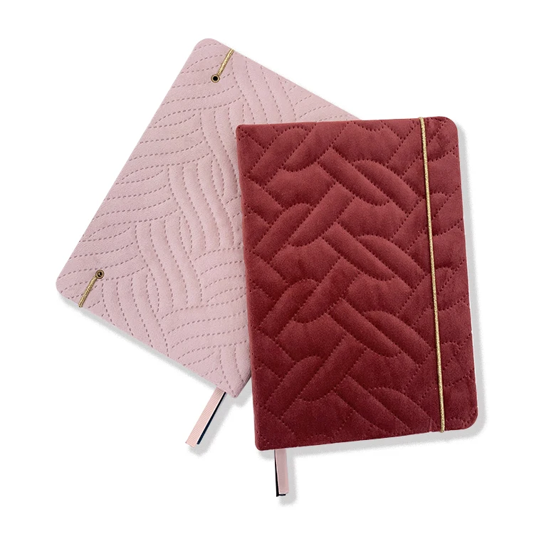 Elegant Padded Velvet Fabric Notebook Journal with Gold Elastic Band & Patterns