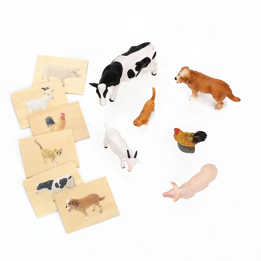 Realistic mini toys wild animal kingdom model set with wooden cards