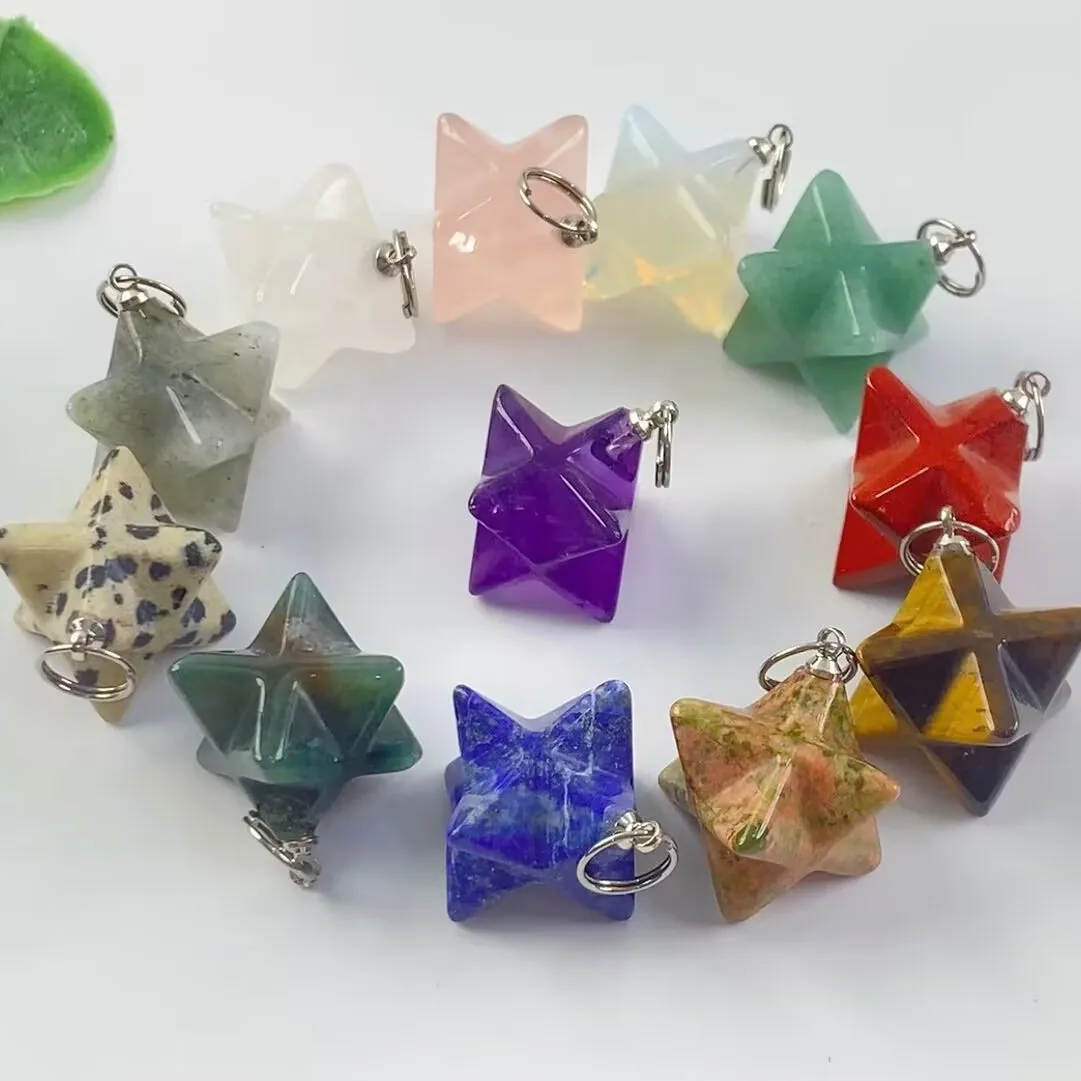 Selling natural stone crystal agate pendant Lapis Lazio 13mm Merkaba satellite clavicle chain jewelry