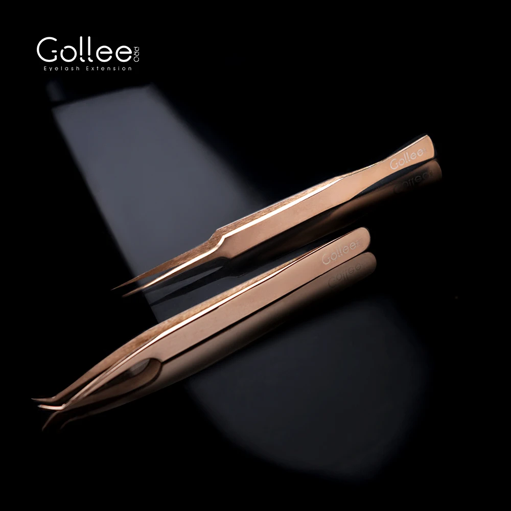 Gollee Kit Set Stainless Steel Individual Wholesale Manufacturer Gold Tool Applicator Case Custom Private Label Eyelash Tweezers