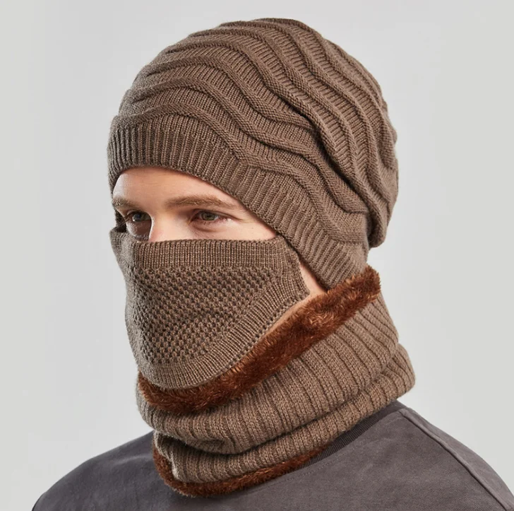 Winter Hat And Scarf Set For Women Men Cap With Brim Knitted Visor Beanies Balaclava