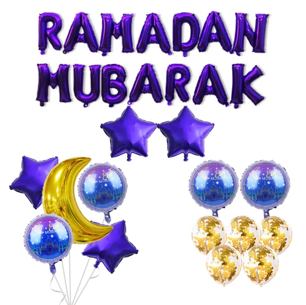 Ramadan/Eid Mubarak letter Moon Star Aluminum Foil Balloon toy gift printed helium latex confetti Balloons photo props decor kit