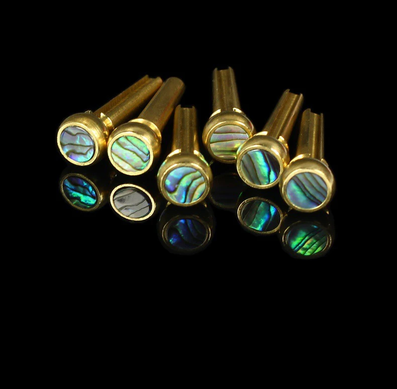 6 pcs copper Guitar Bridge Pins Set with Green Abalone Dot for Acoustic Guitar Parts and Accessories