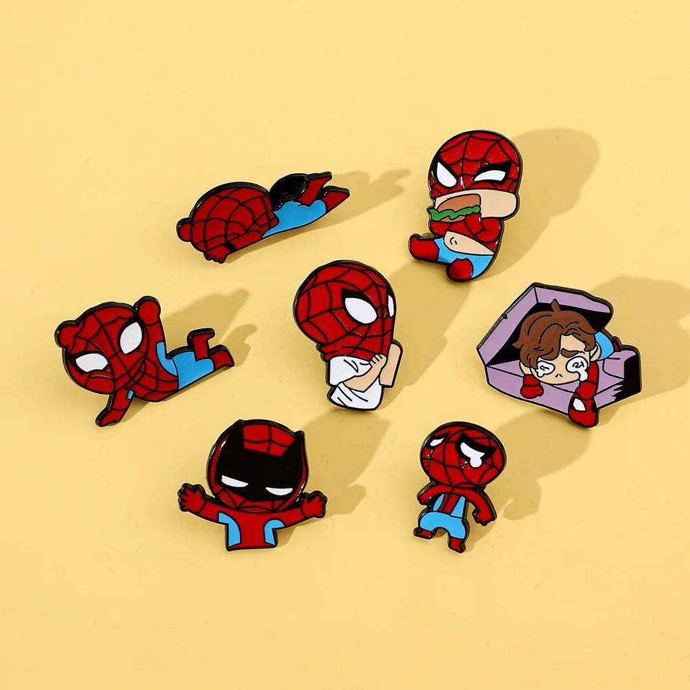 Hot Cartoon Anime Cool Marvel Bat Spider Man Brooch Decoration Clothes Hat Bag Metal Pins Commemorative Badges Promotional Gifts