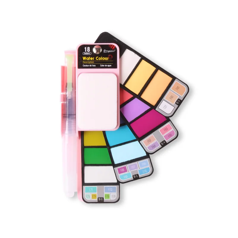Artists Watercolor Cake 18/25/33/42 colors Pocket Travel Fan Shape Solid Water Color Paint Set With Water Brush Pen