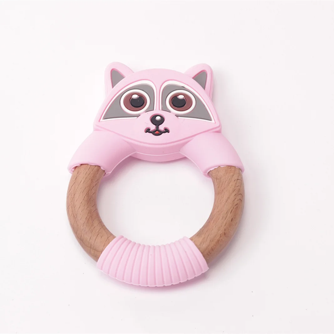 teether on wooden ring  baby rattle teether  Toy for Babies and infants ChewSoothing teething Chain Ring Food Grade.