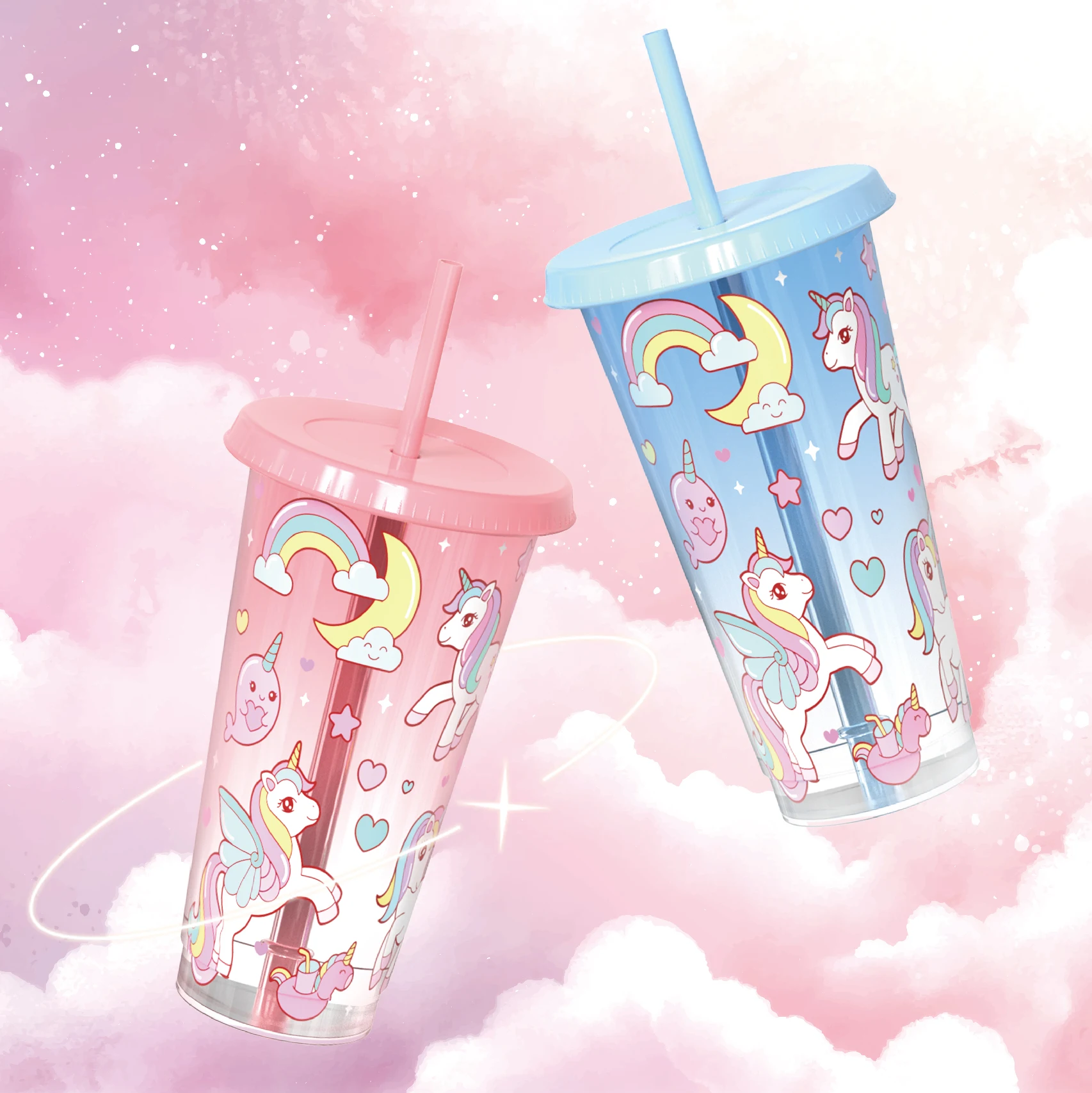 Magic summer colour cold color changing creative milk bottle straw tumbler sipper  girl water unicorn cup