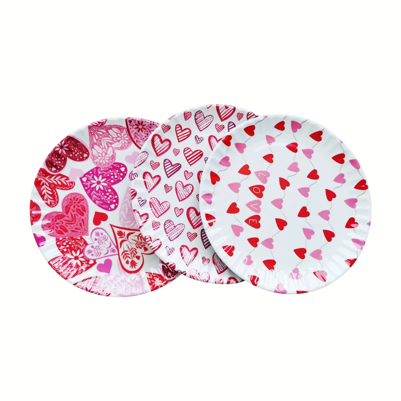 Reusable and Indoor Outdoor Use Valentines Day  Heart Pattern 10.5 Inch Melamine Dinnerware Party Paper Plate