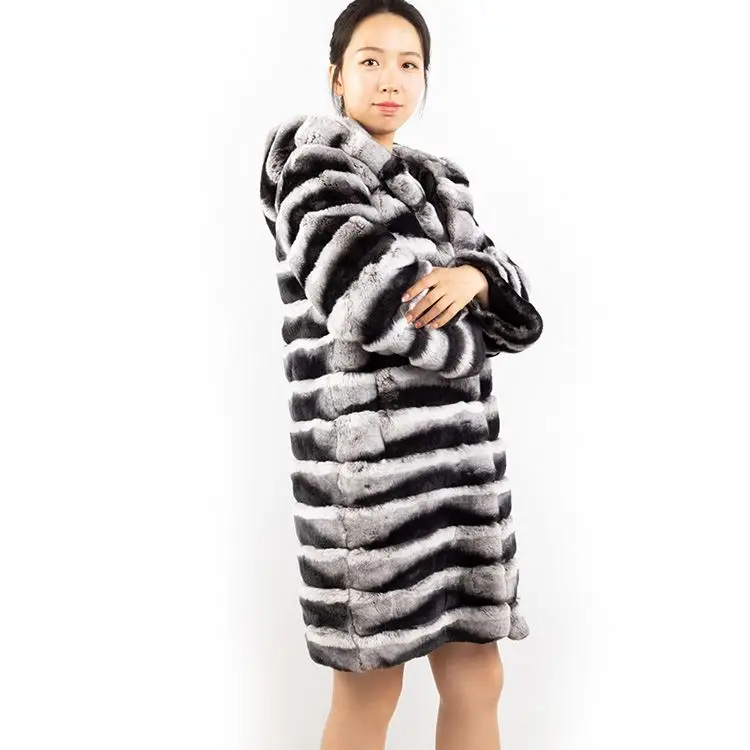 new style luxury fur coat istanbul 90cm long hooded chinchilla real rex rabbit fur women coats