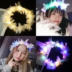 Feather Crown Headband Luminous LED Feather Headpiece Light Up Hair Accessories LED Hair Band Headbands for Women