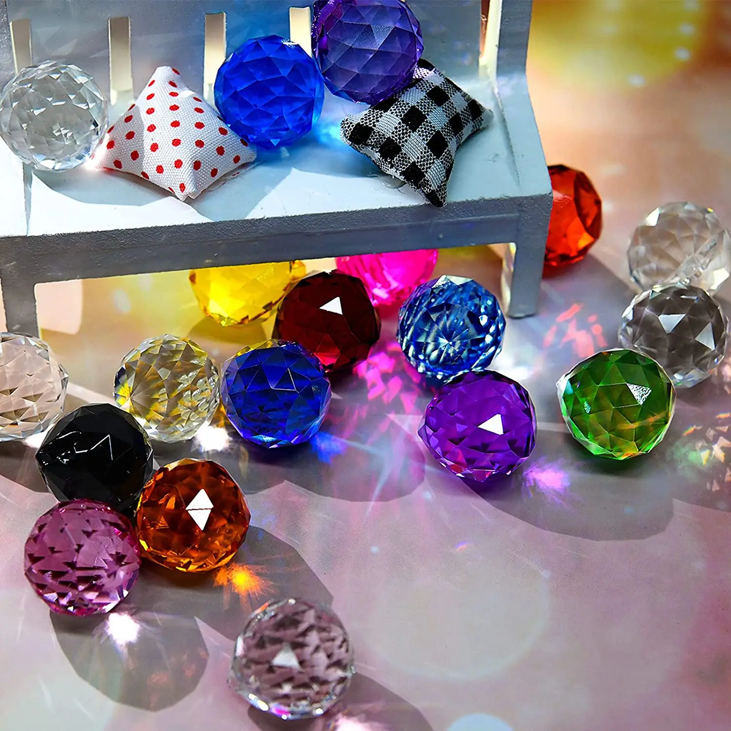 Factory direct cheap sale 15mm 20mm 30mm 40mm colors clear  prism crystal lighting balls