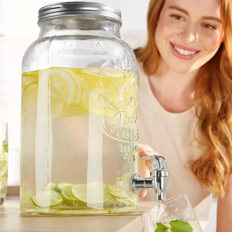 Kitchen Liquid Cold Tea Fruit Juce Beverage Liquor Coffee Water Glass Dispensers with infuser and cooling stick and tap