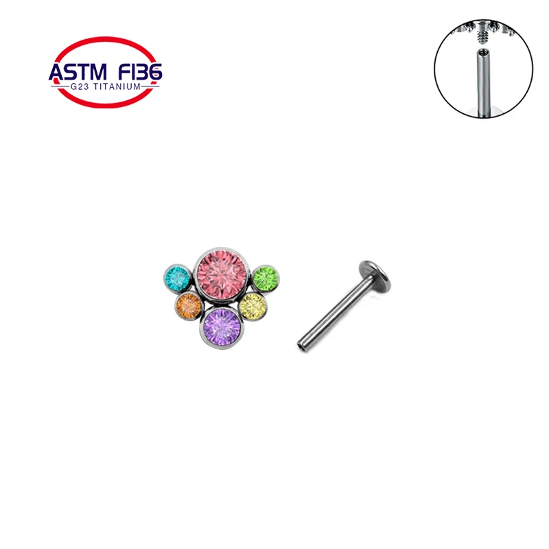 Wholesale G23 ASTM F136 titanium internal thread luxury zicon opal studs earrings Lip Nail Piercing fashion jewelry earrings