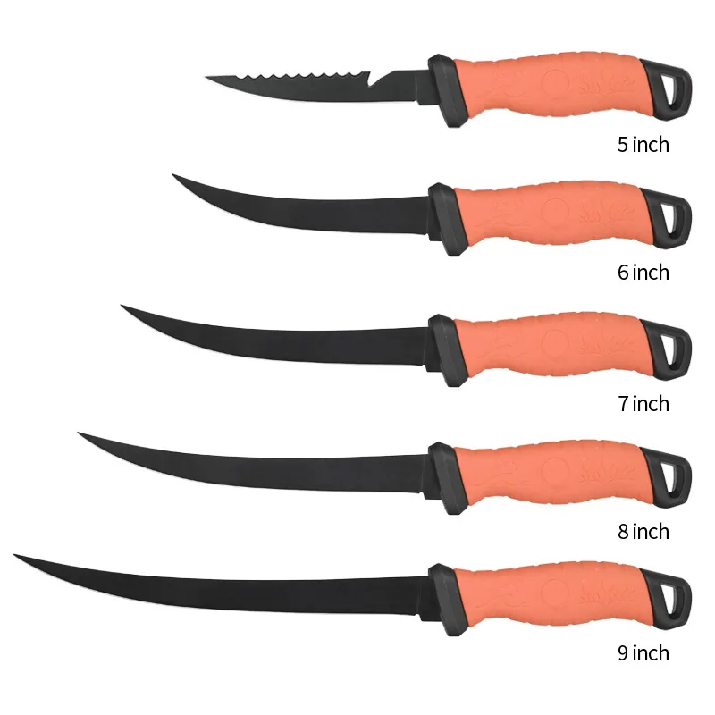 Fishing equipment stainless steel fish knife with PP handle with plastic cover