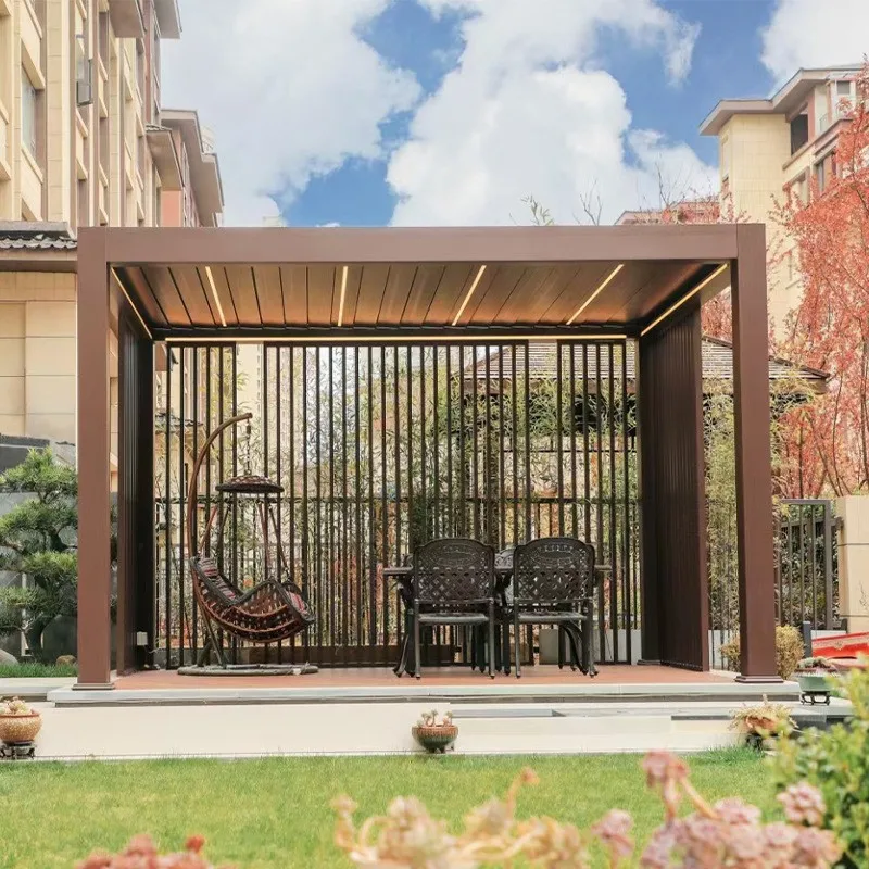 Pull Down Screen Aluminium 3*6m Rectangular Louvered Pergola Gazebo  Aluminum Louvered Outdoor Pergola Sun Shade