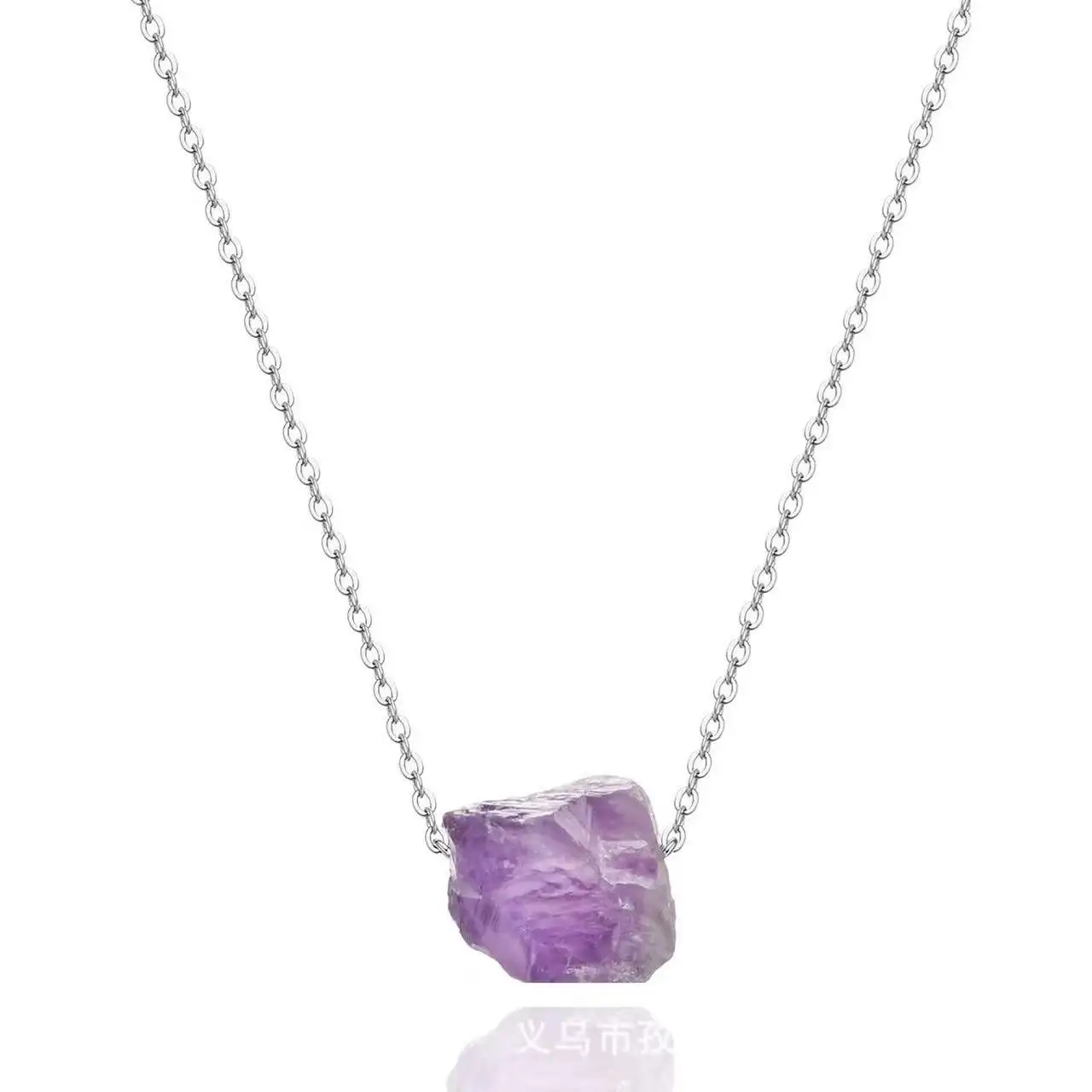 PJ-C456 Raw Birthstone Necklace , Layering Dainty Stone Pendant Healing Crystal Necklace stainless steel chain