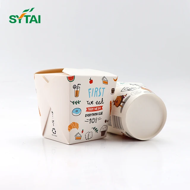 Take Away 16oz 26oz 32oz Biodegradable Round Bottom Disposable Food Container Noodle Fried Chicken Bucket Paper Pasta Box