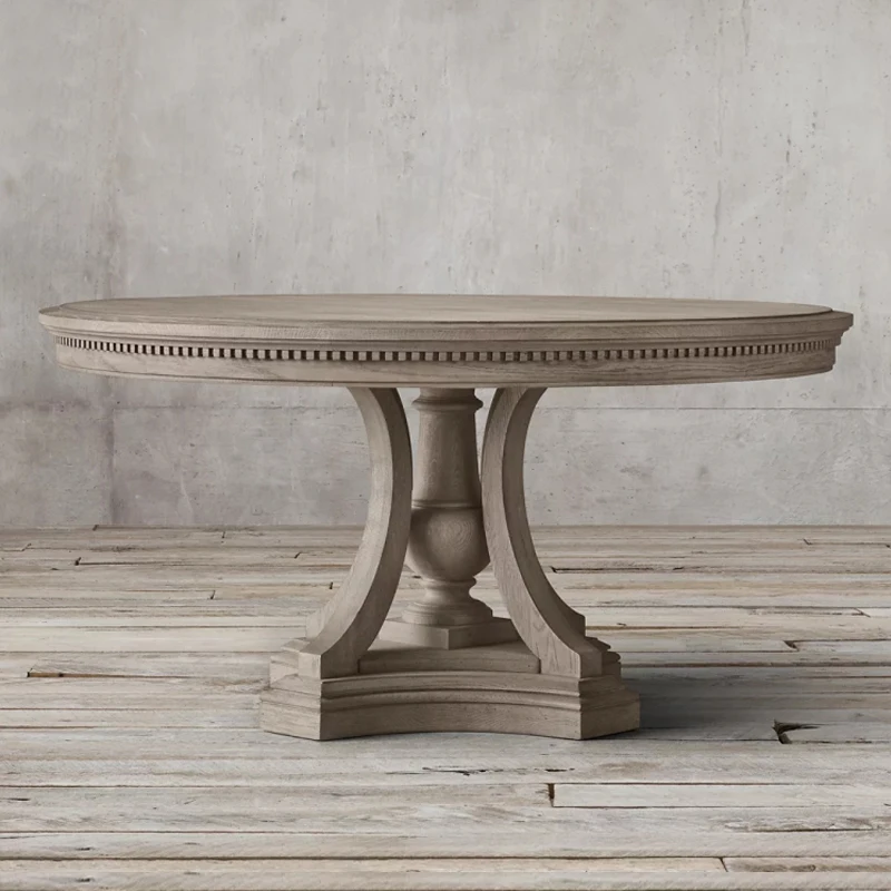 RH American solid wood dining table and chair combination home oak retro round dining table for six custom table