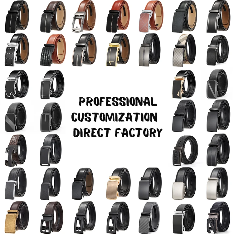 Custom Logo Designer Business Adjustable Automatic Buckle Real Cow Leather Ratchet Belt Men Black Brown Genuine Leather Belts