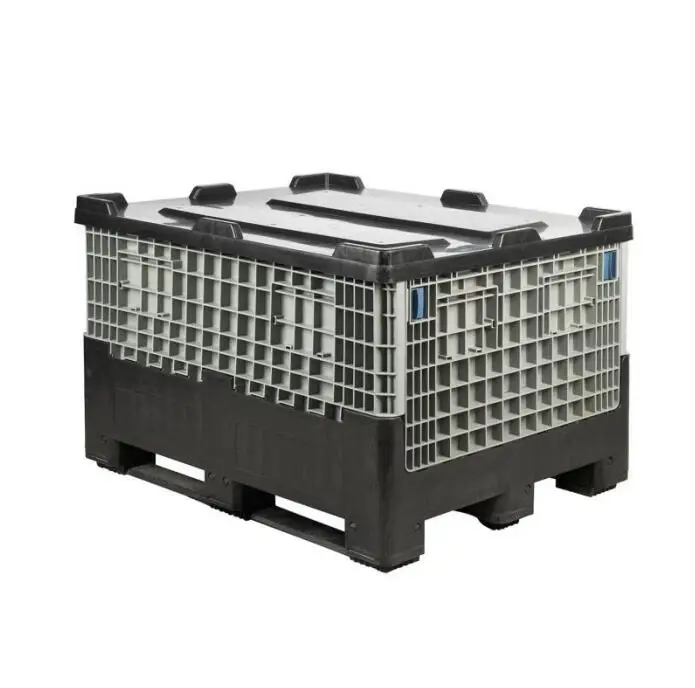 Heavy duty large four way entry hdpe mesh stackable agricultural folding large plastic pallet container for agriculture