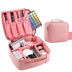 wholesale girls lady professional portable leather cosmetic organizer makeup set box price for eyeshadow brush packaging