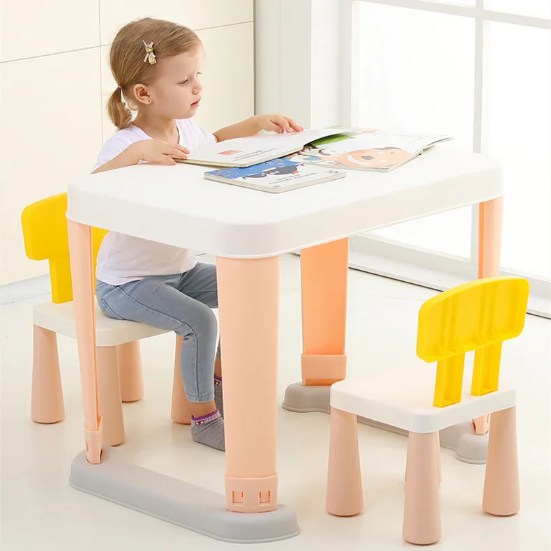 Plastic Baby Learning Drawing Toy Table Kindergarten and Chair Set Height Adjustable Children Small Study Tables