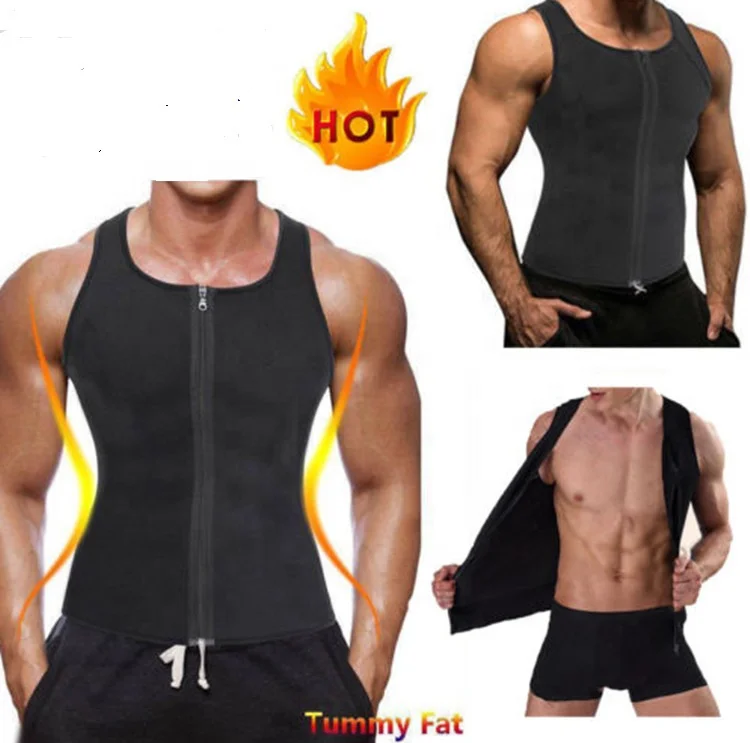 Men Sweat Sauna Zipper Vest Hot Sweat Weight Loss Waist Trainer Corset Neoprene Tank Top Shapewear Slimming Shirt Workout Suit