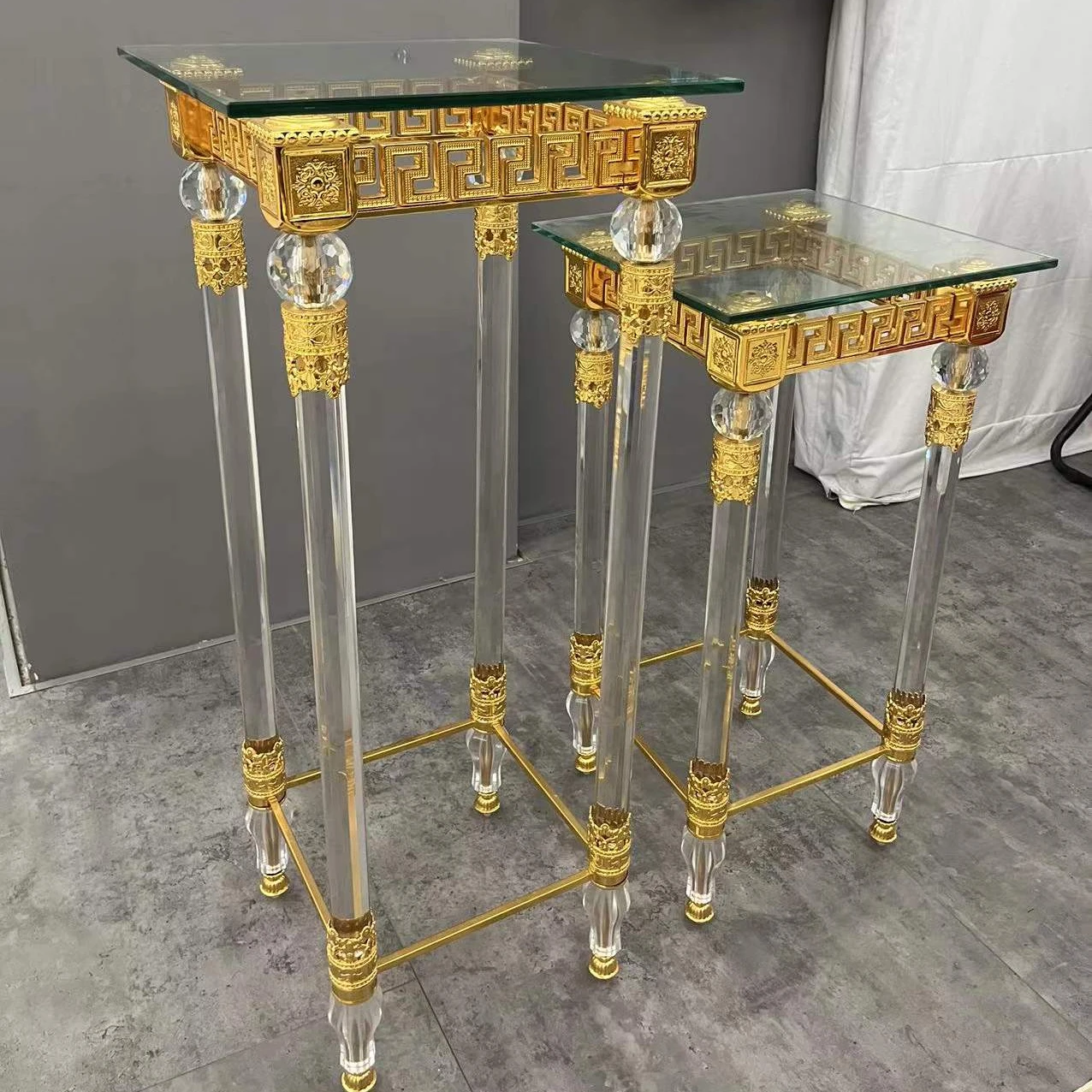 European Classic Crystal Flower Stand Hotel Living Room Decoration Shelf Golden Flower Rack