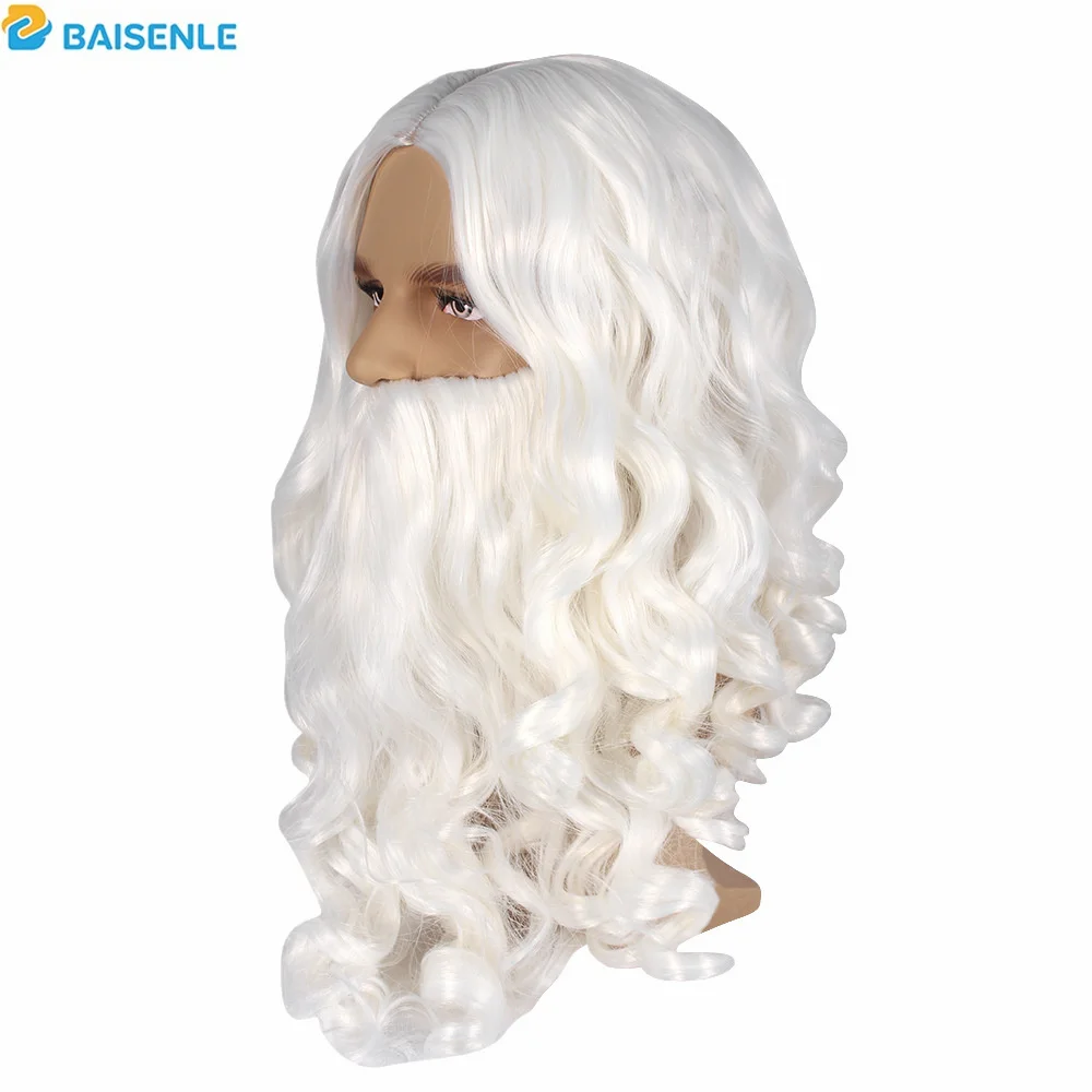 White Long Curly Hair Santa Claus Christmas Wig European And American Santa Claus Bearded Wig