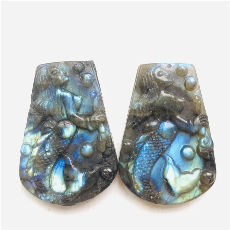 Wholesale Natural Stone Labradorite Carving Labradorite Mermaid Animal Carving