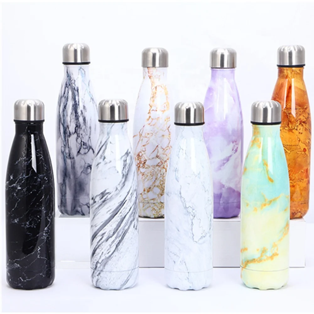 
wholesale double wall stainless steel insulated marble water bottle flask marble thermos customized logo MOQ 200PCS 