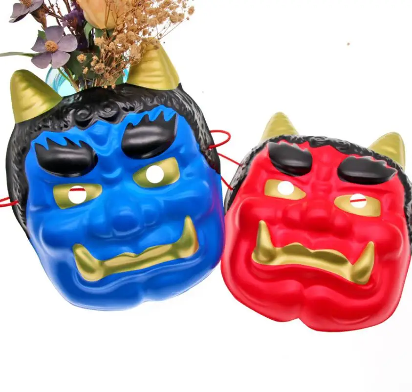Japanese Scary Demon Anime Cosplay Mask Halloween Full Face Evil Mask with Horns 3D Party Costume Props