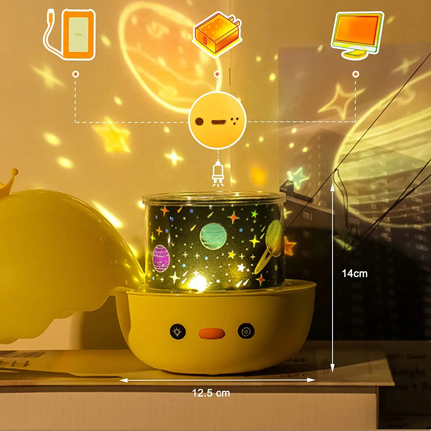 Colorlife Bluelight Hot Sales Music Remote Control Crown Duck Star Projector Night Light with Six Films