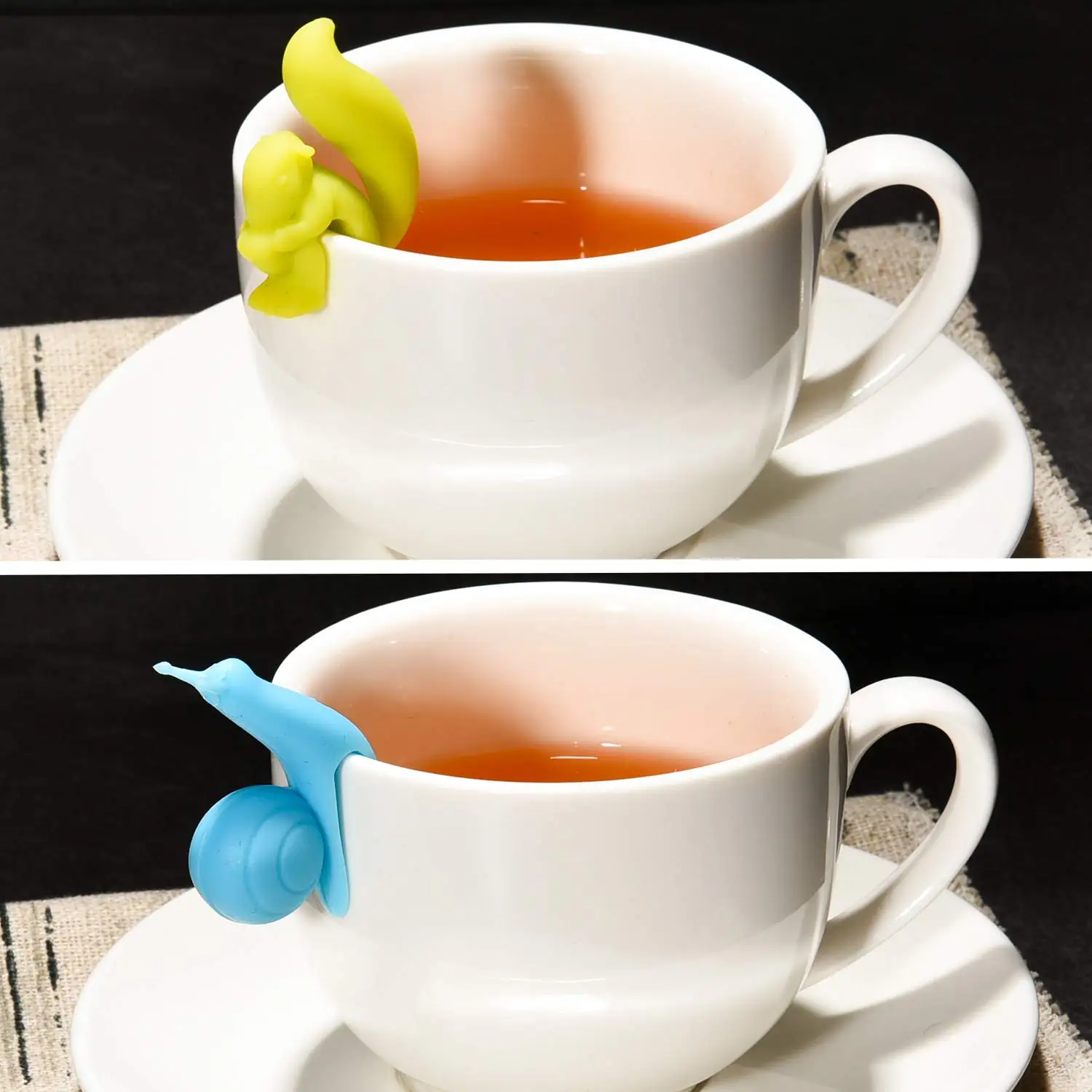 SC02 Wholesale Cute Snail Shape Drink Markers Colorful Cup Hangers Silicone Tea Bag Holders
